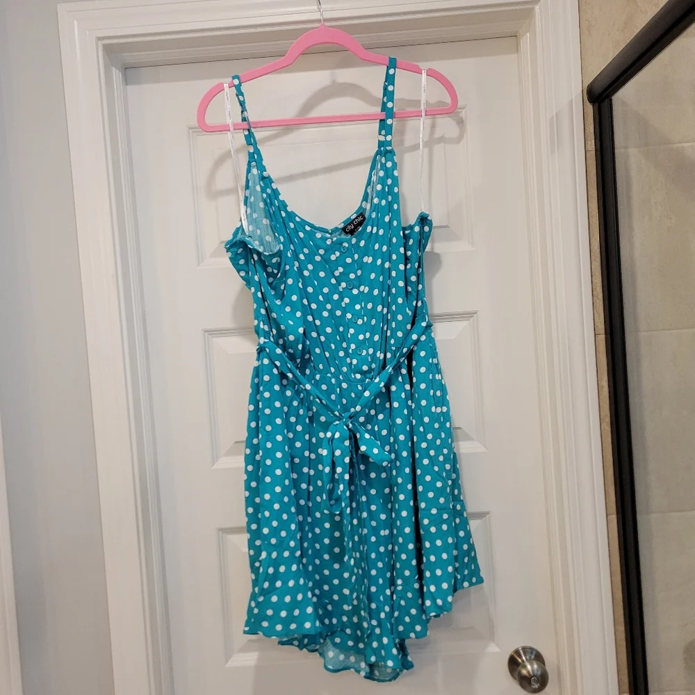 City Chic Teal Polka Dot Romper - Picture 2 of 5